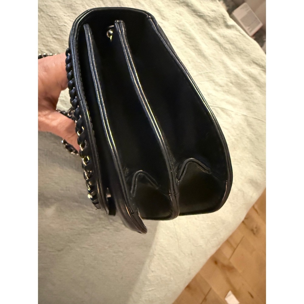 Chanel Black Leather Chain Trim CC Turn-Lock Crossbody Bag Silver Hardware - Picture 5 of 10